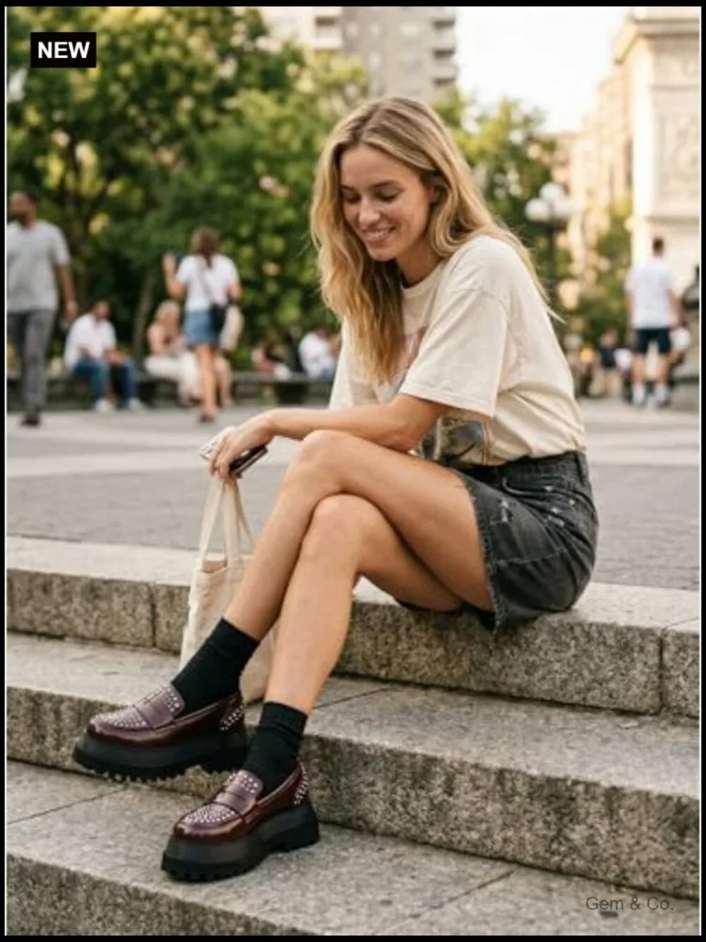 Chunky Studded Lug Sole Platform Loafers, Patent Penny Loafers Slip-On Flats